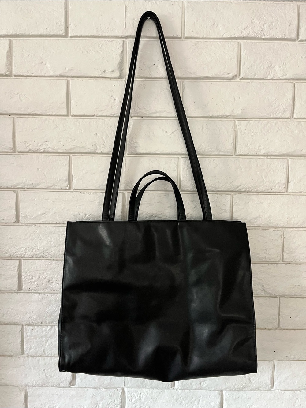 Telfar Large Black Shopping Bag Vegan Leather Embossed Logo Classic Large Tote - Picture 5 of 10